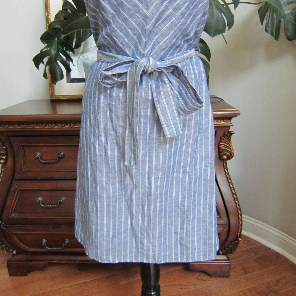 Banana Republic Blue Striped Chambray Linen Blend Belted Shift Dress Size 12 New - Picture 4 of 10